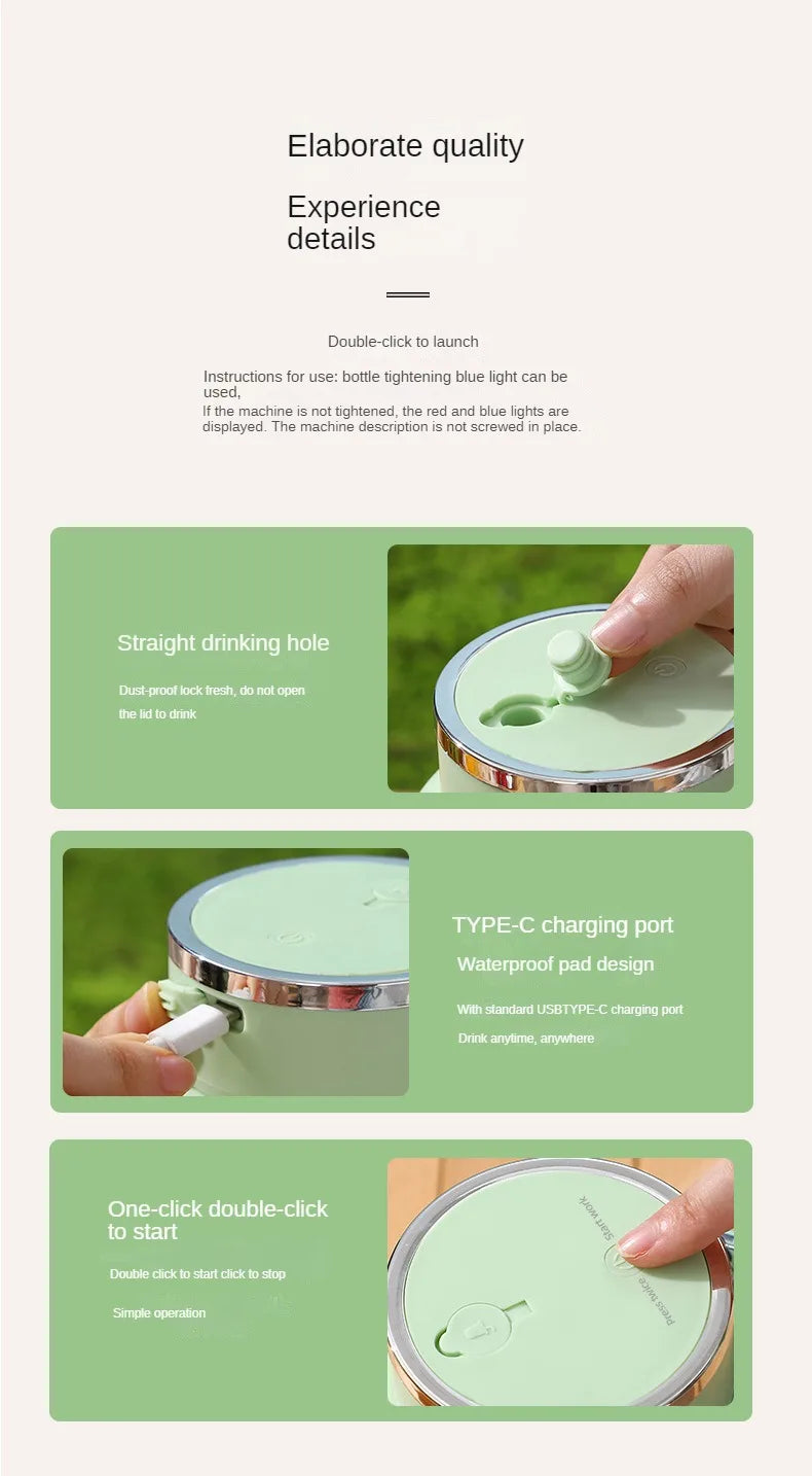 Electric Portable blender- USB Rechargeable Sports Bottle Juicing Cup Mixer for Shakes and Smoothies - 10 Blade 800ml - Multiple purpose - wireless / Portable / ice-breaking.